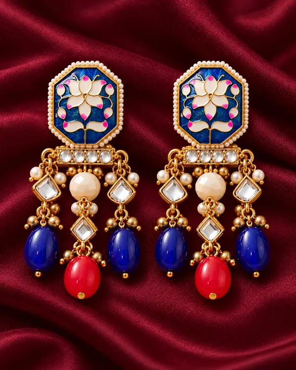 Blue Lotus Enamel Earrings