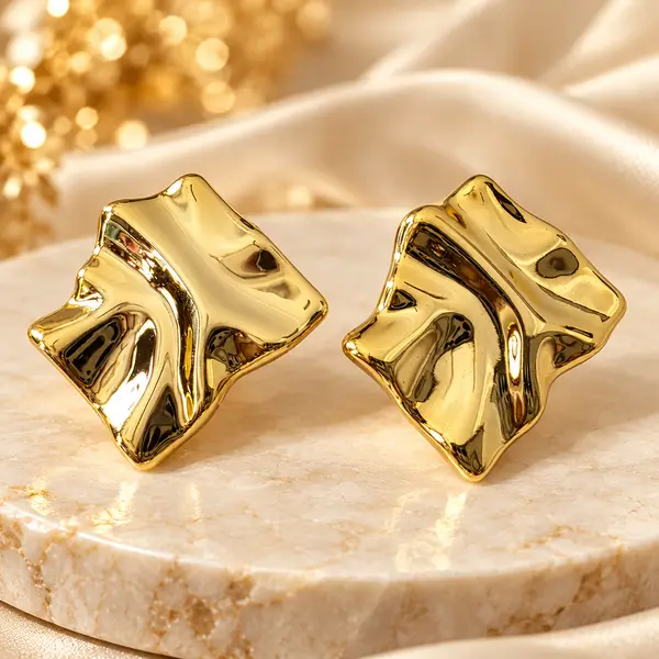 Gold Crumpled Square Studs