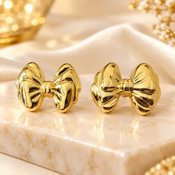 Gold Pleated Bow Studs