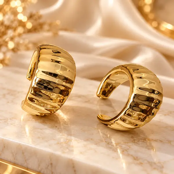 Gold Ribbed Hoops