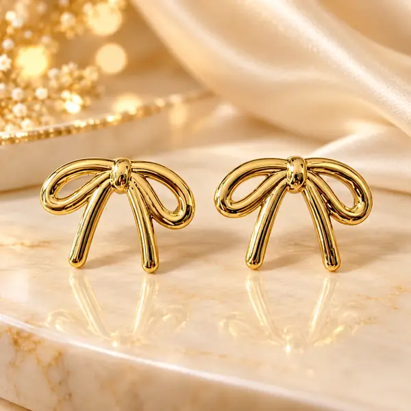 Gold Ribbon Bow Studs