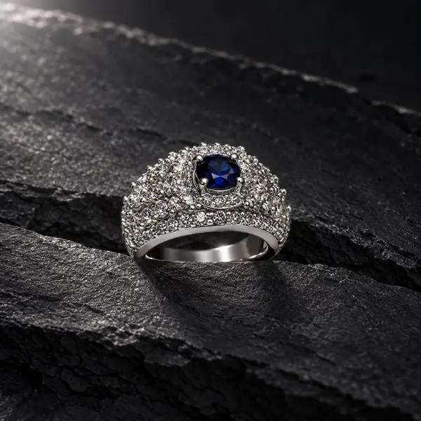 Sapphire-tone Halo Ring