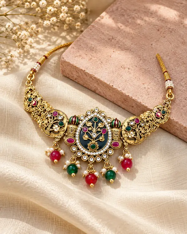 Peacock Jhumka Necklace Set