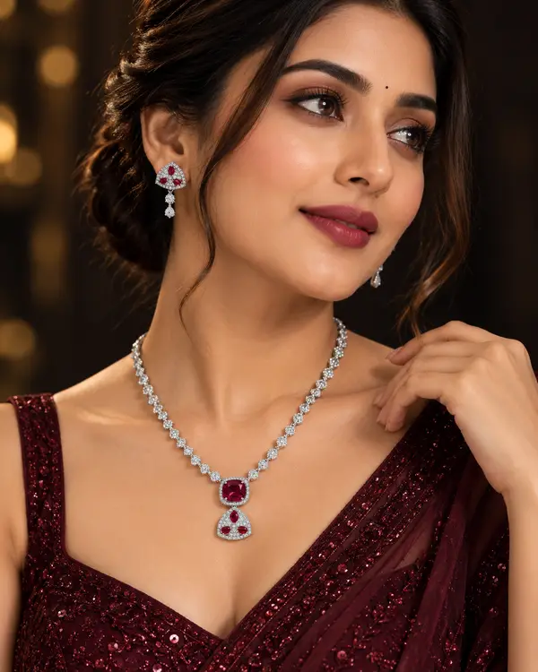 Ruby Pendant Necklace Set